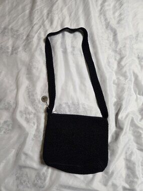 The Sak Black Crochet Shoulder Bag Zipper Closure Medium Size